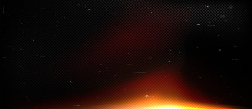 Film burn and light leak overlay on transparent and dark background with warm red and yellow gradient and vintage edge texture.