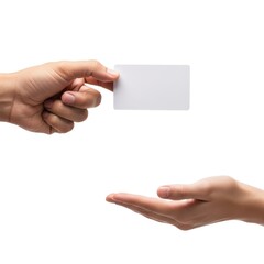 Obraz premium Hand offering a business card to another hand