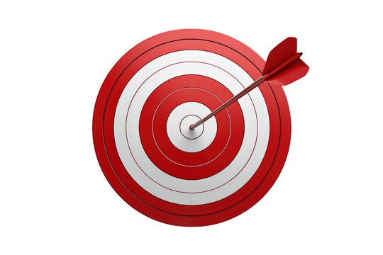 Red dart hitting bullseye on target, representing success, achievement, accuracy, and business goal accomplishment