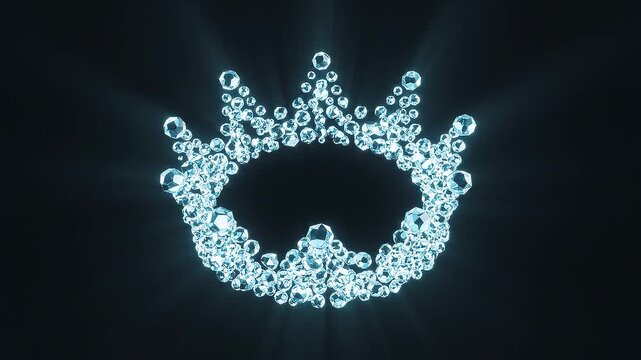 Abstract formation of floating crystal shapes against a dark background