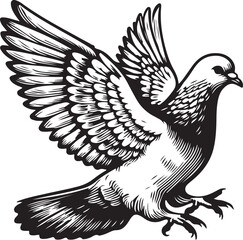 Pigeon dove bird animal sketch engraving generative ai fictional character raster illustration. Scratch board imitation. Black and white image.