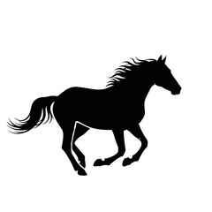 Obraz premium Silhouette of a majestic horse galloping freely across a white background, showcasing its power and grace