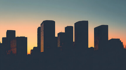 Fototapeta premium A city skyline at sunset with the sun setting behind the buildings