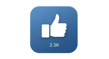 Obraz premium A blue Facebook like button with a white thumbs up icon on transparent background