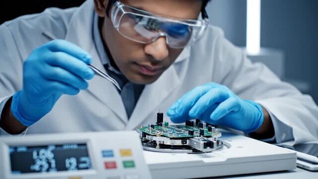 Scientist Calibrates Sensitive Electronic Sensor in Laboratory