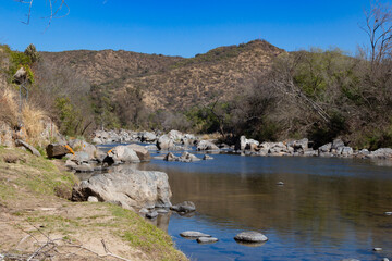 Landscape of the Anisacate River in the Paravachasca Valley, Cordoba, Argentina