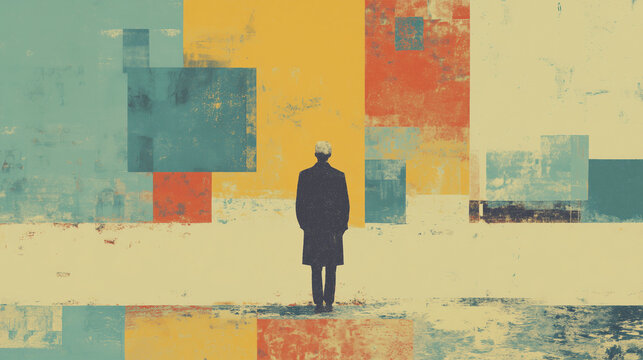 
Man Walking Away Into Abstract World Identity And Transition Concept Illustration