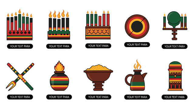 Kwanzaa Symbols Vector Illustration Set Mockup Template Blank Empty Copy Space Isolated White Background for Celebration Design