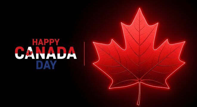 Happy canada day celebration with red maple leaf