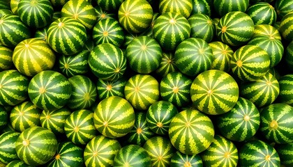 Fototapeta premium A large pile of green and yellow melons are stacked together outdoors.