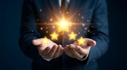 Business hands holding glowing golden lightbulbs innovation ideas success growth leadership technology future bright concept