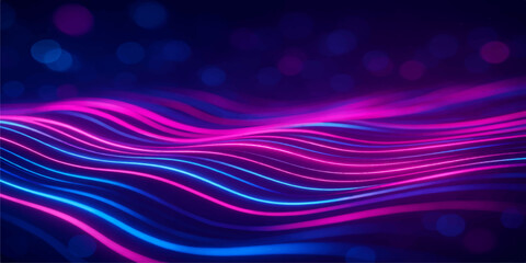 Abstract purple and blue background design featuring glowing digital waves and flowing lines in a colorful motion pattern for an artistic wallpaper backdrop © MDNUR