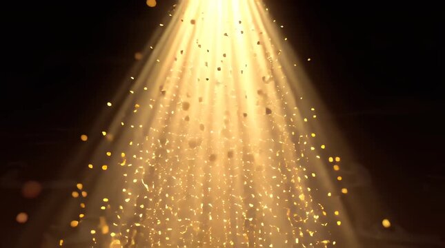 Golden Light Rays Shining Through Particles.