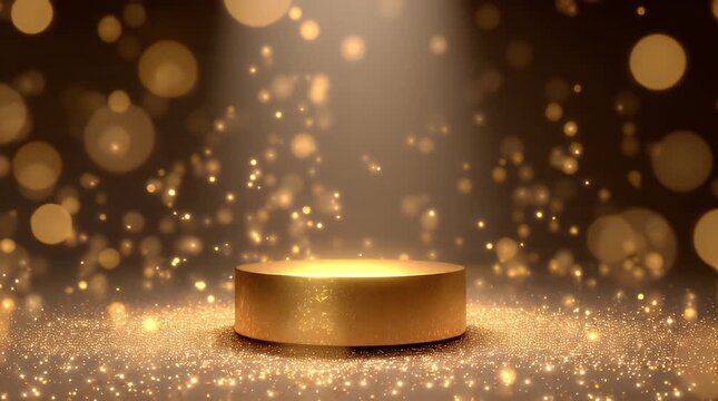 Golden Platform with Spotlight and Sparkling Lights.