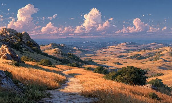 Elegant minimalist sunset landscape with gentle slopes and glowing evening sky symbolizing renewal and faith