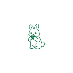 Obraz premium Simple green rabbit illustration holding a flower
