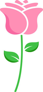 Pink Rose Flower Icon. Romantic Floral Blossom and Garden Plant Symbol in Modern Flat Style Vector Illustration.