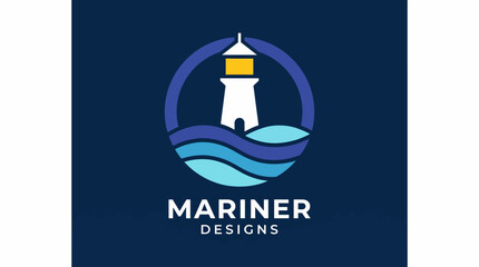 A modern lighthouse illustration set against wavy coastal elements, symbolizing guidance and safety, suitable for nautical themes, travel, and maritime industries. © Binglong
