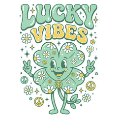 Groovy St Patricks Day Lucky Vibes Shamrock Girls Kids T-Shirt