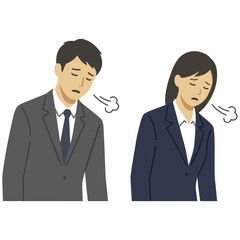 Fototapeta premium A young businessman and businesswoman in suits sighing and feeling depressed