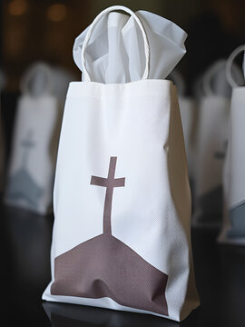 Church tithe and offering bag with a cross symbol silhouette