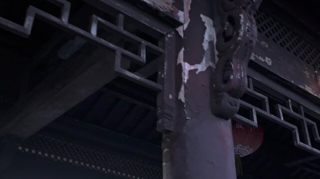 Detail of the eaves arch of wooden architecture of Wenfeng Bridge, Tunxi District, Huangshan City