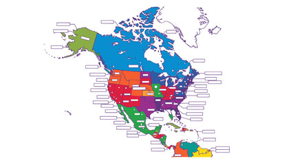 North America Political Map with Regional Divisions and Labels - Vector Illustration for Global Business and Education
