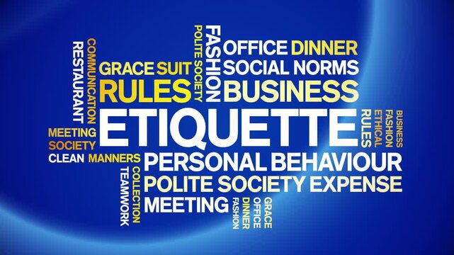 Etiquette animated word cloud-text design animation tag kinetic typography seamless loop.