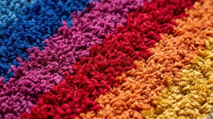 Vibrant rainbow colored carpet texture with blue, pink, red, orange, and yellow hues