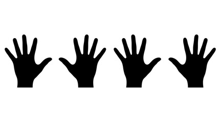 Obraz premium Four black silhouetted hands with different gestures against a white background.