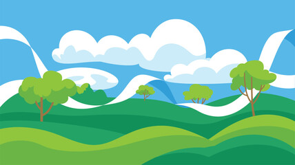 Fototapeta premium Green Rolling Hills Landscape Illustration