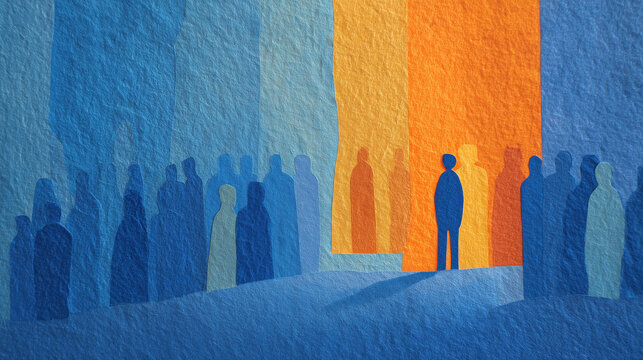 Lonely Person Standing Among Crowds Conceptual Social Isolation Illustration