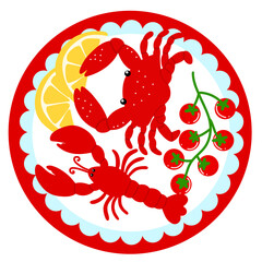 Seafood Medley Plate with Crab Lobster and Cherry Tomatoes