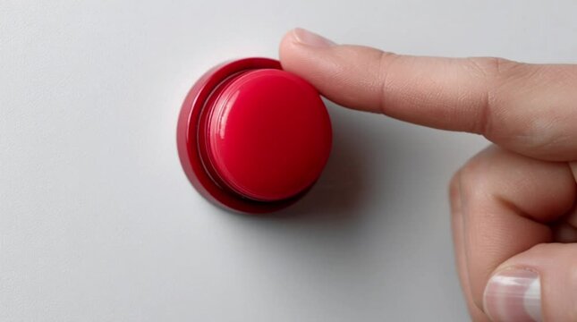 Close up of finger buzzer pressing button on white surface
