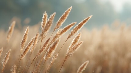 Obraz premium Soft Golden Grasses Swaying Gently in the Breeze During a Serene Sunrise in a Nature Landscape Setting