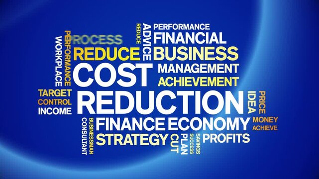 Cost Reduction animated word cloud-text design animation tag kinetic typography seamless loop.