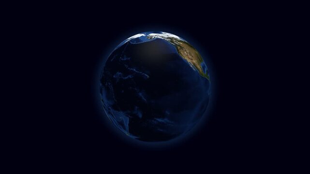 Spinning Globe. World with topography and bathymetry animation. October view. Planet rotation on dark background video. Seamless loopable animation. Elements sourced from NASA.