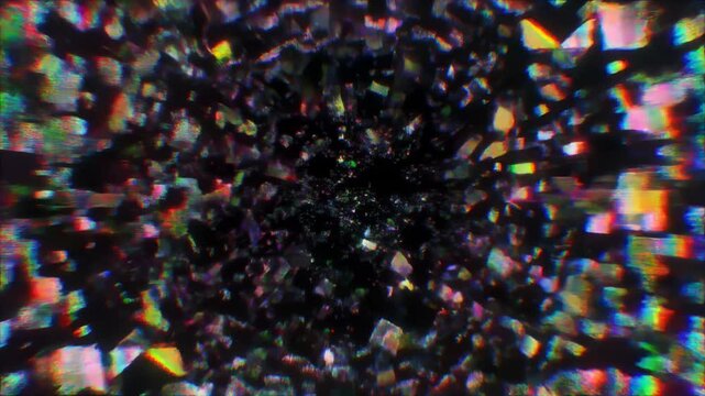 荒れ狂うグリッチと崩壊するデータが広がるサイバー空間のデジタル破壊背景