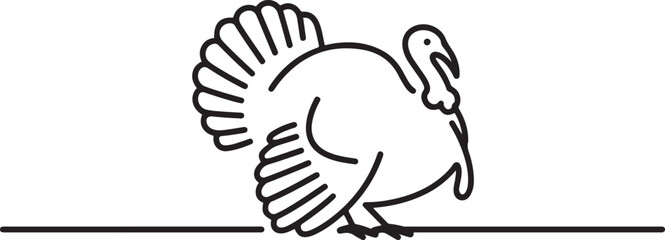 turkey, poultry, bird one line art. Continuous line drawing of farm, nature, agriculture, farm animals, rural life, ranch.one line vector icon illustration © Misho x Mamun