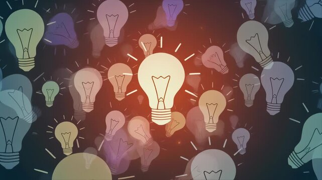 淡いグラデーションの電球アイコンが重なり浮かぶ創造的アイデア広がる発想イメージ背景