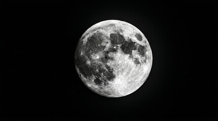 Naklejka premium High Detail Full Moon Surface with Visible Craters on Black Background