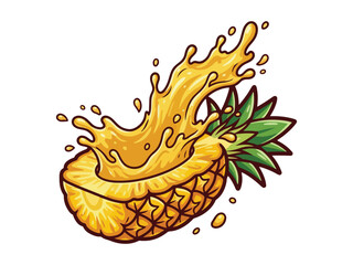 Pineapple Slice with Juice Splash – Tropical Fruit Cartoon Illustration
