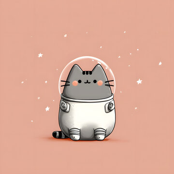 Cute space cat in astronaut suit cartoon
