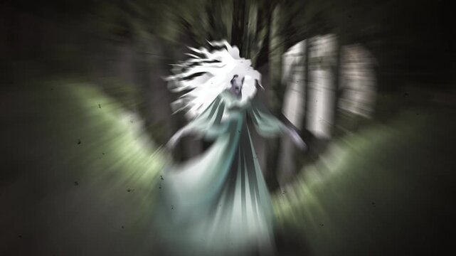 banshee ghost screaming in the forest at night