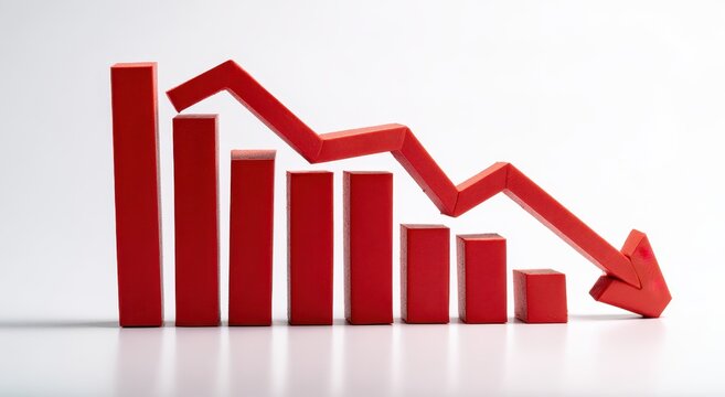 Red Economic Downturn - Wooden Blocks and Arrow Symbolizing Recession.