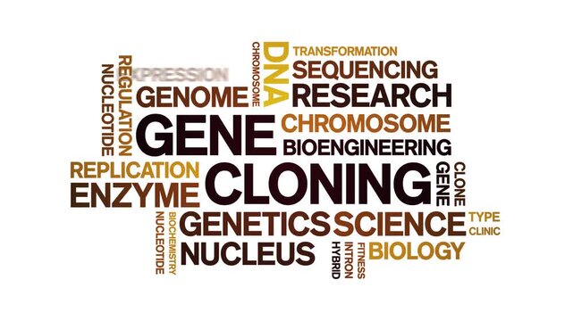 Gene Cloning animated word cloud-text design animation tag kinetic typography seamless loop.