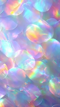 Abstract rainbow bokeh lights with soft pastel colors and glowing defocused light circles, seamless looping aesthetic background