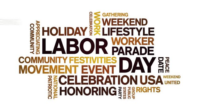 Labor Day animated word cloud-text design animation tag kinetic typography seamless loop.