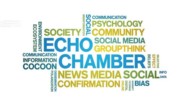 Echo Chamber animated word cloud-text design animation tag kinetic typography seamless loop.