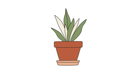Fototapeta premium Modern Vector Icon of an Abstract Potted Plant, Terracotta and Green Tones. transparent.